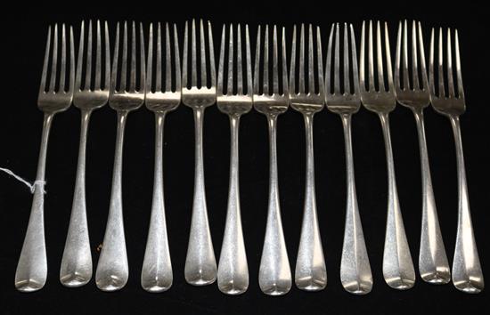 A set of 12 Scottish George II Hanover pattern silver table forks, Edinburgh 1748 assay master, Hugh Gordon (approx 24oz)
